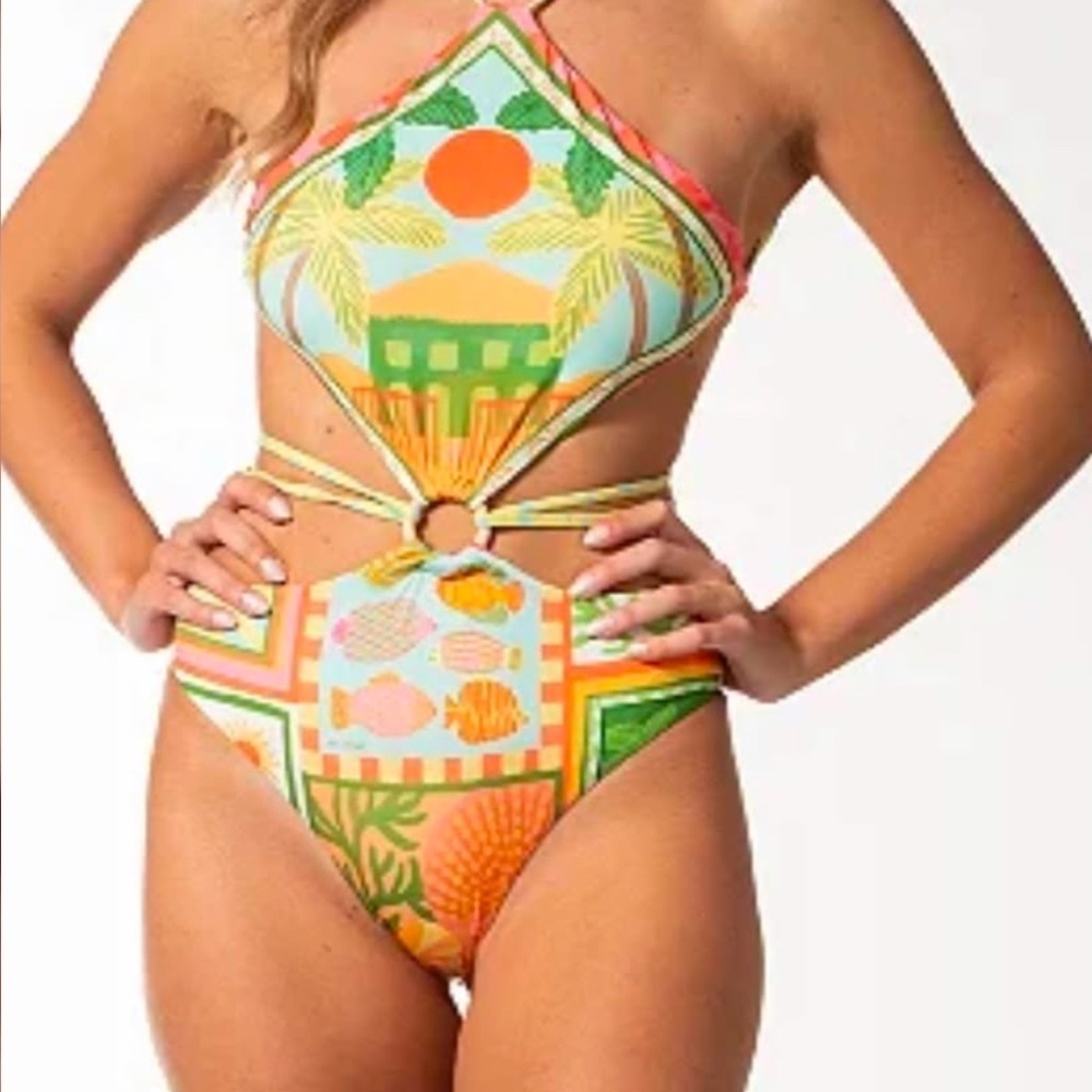 FARM Rio Colorful One-Piece Swimsuit / Bodysuit – Size L - Picture 2 of 7